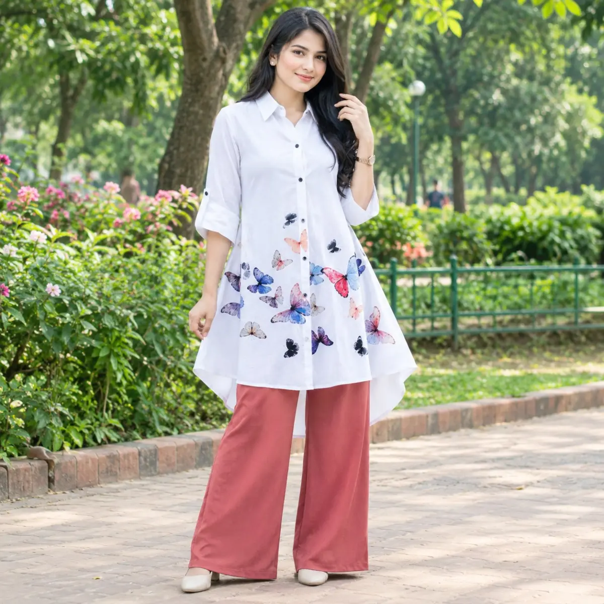 Cherry Georgette shirt butterfly pant