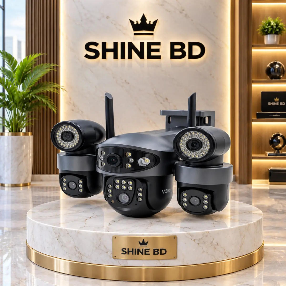 V380 Smart Net Camera - 4-Lens Multi-Angle Wireless IP CCTV Camera with Motion Detection & Full Color Night Vision