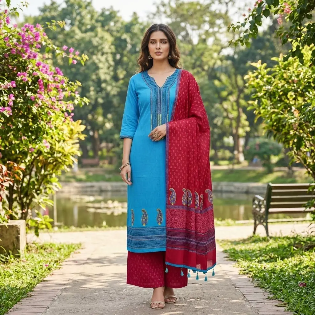Sky-blue & maroon