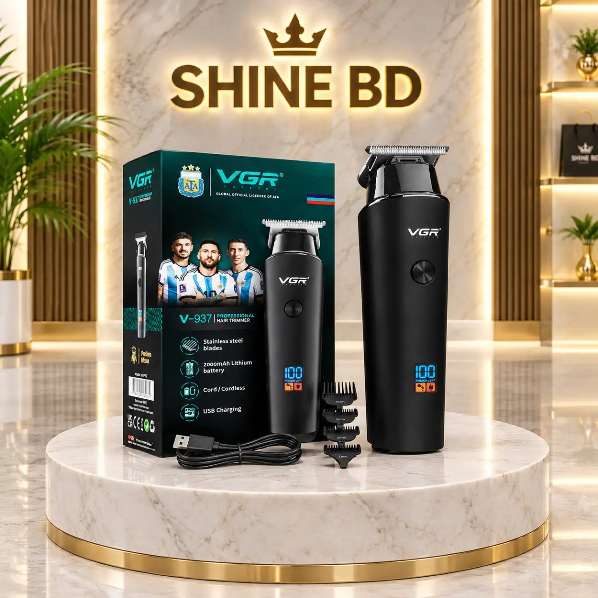 VGR V-937 Professional Cordless Hair Trimmer with LED Display & 2000mAh Battery