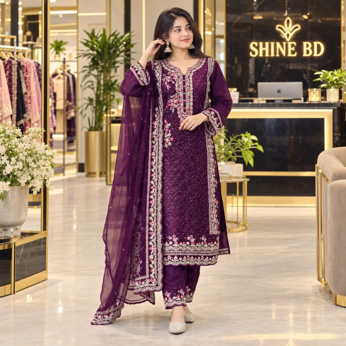Premium Sada bahar Sequence embroidery three piece set ✨