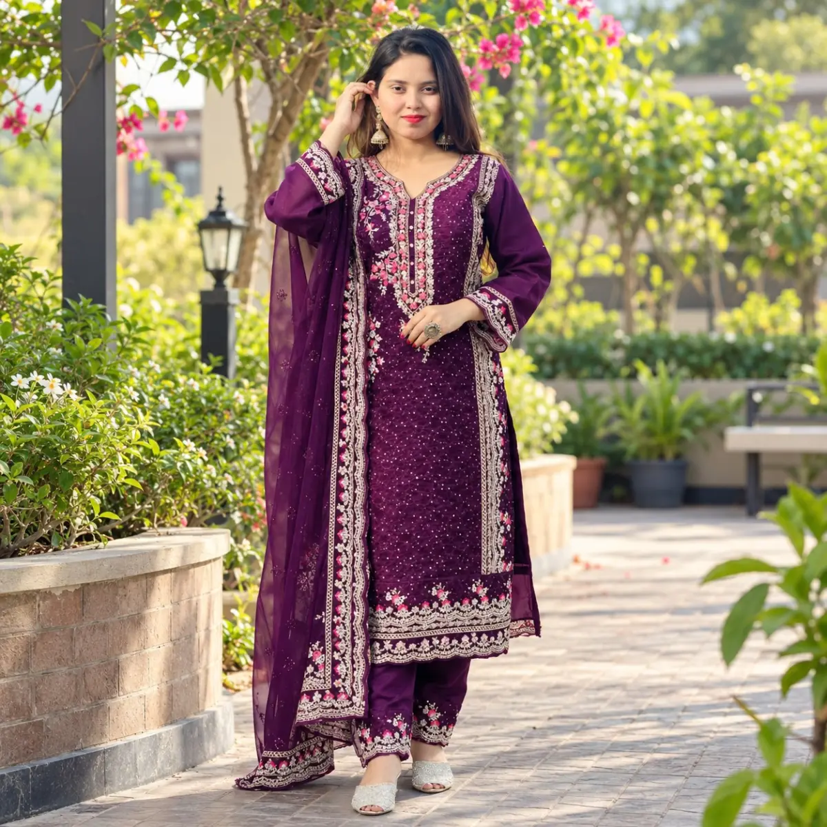 Premium Sada bahar Sequence embroidery three piece set ✨