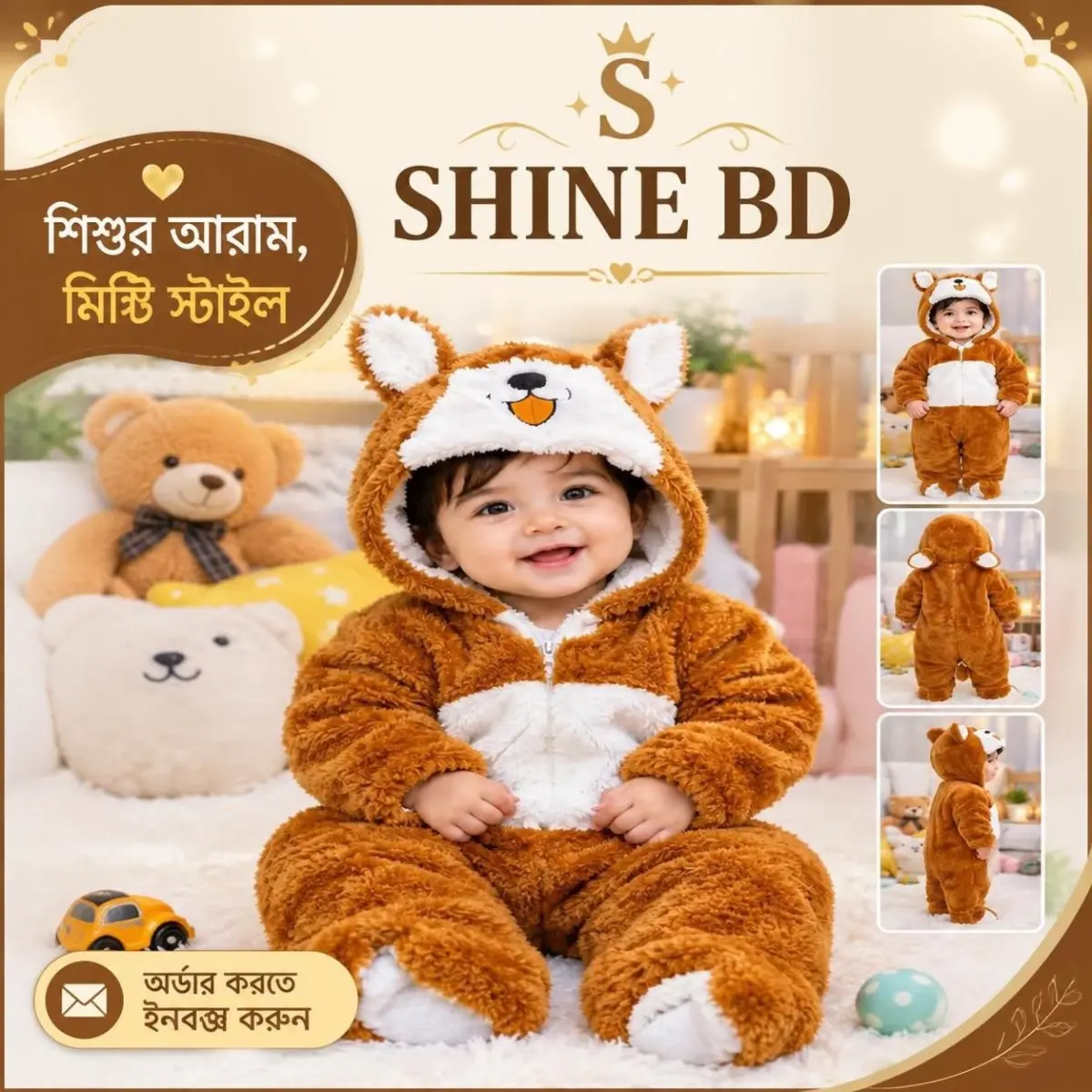 Cute Cartoon Animal Baby Winter Romper - Soft Fluffy Hooded Onesie Suit for Infants & Toddlers