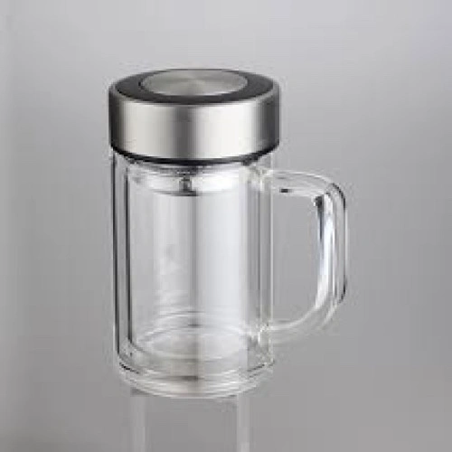 Office Glass Infuser Bottle Tea Tumbler Double Wall Glass Borosilicate Bottle Travel Mug Leakproof Tea Bottle with Strainer Carry Handle-340ml
