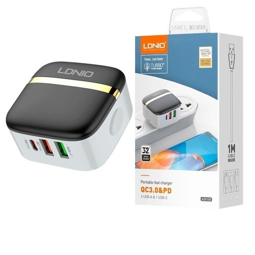 LDNIO A3513Q 2 USB-A & 1 USB-C Portable Fast Charger