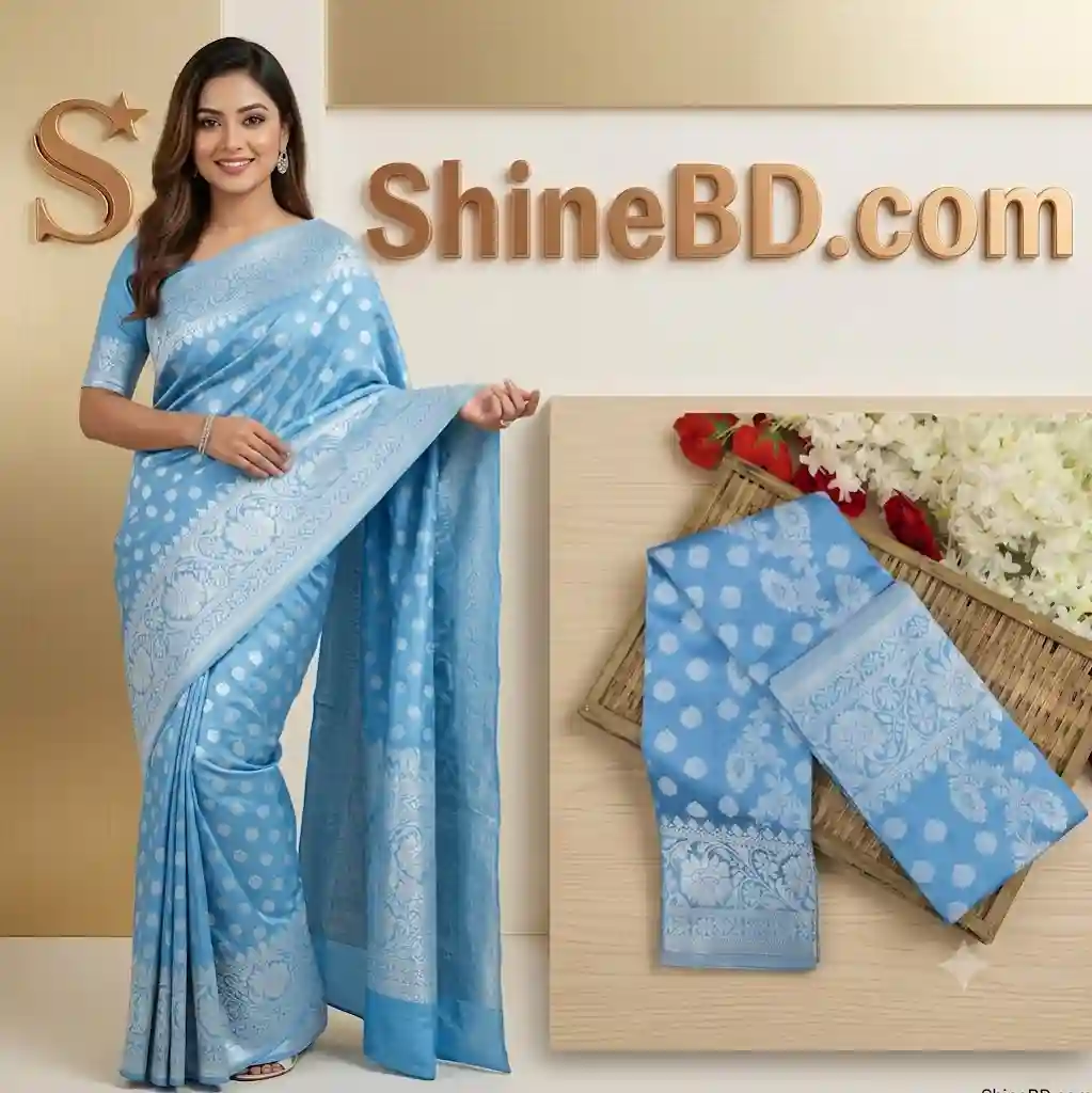 Premium Silk Katan Saree Combo Set - Sky Blue