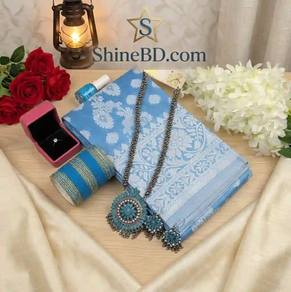Premium Silk Katan Saree Combo Set - Sky Blue