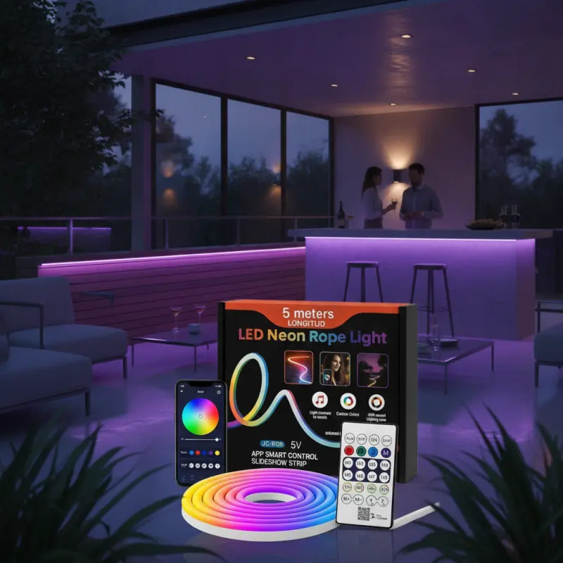 5M Waterproof USB 5V RGB Neon Rope Light Full Kit Smart APP Control RGBIC Flex Neon LED Strip Light For Outdoor And Indoor