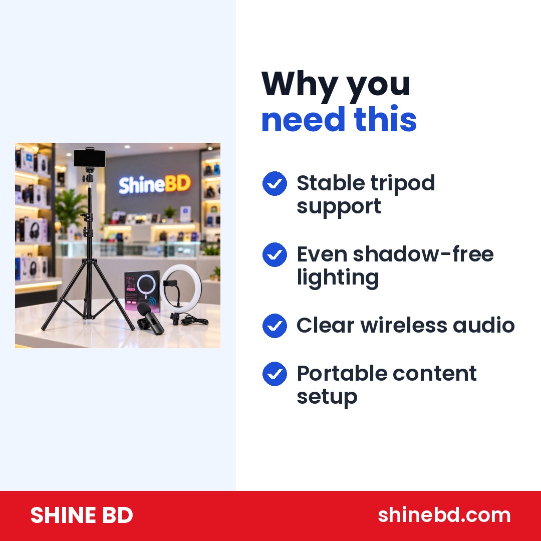 6 Ft Tripod Stand + 10″ Ring Light + K8 Wireless Microphone