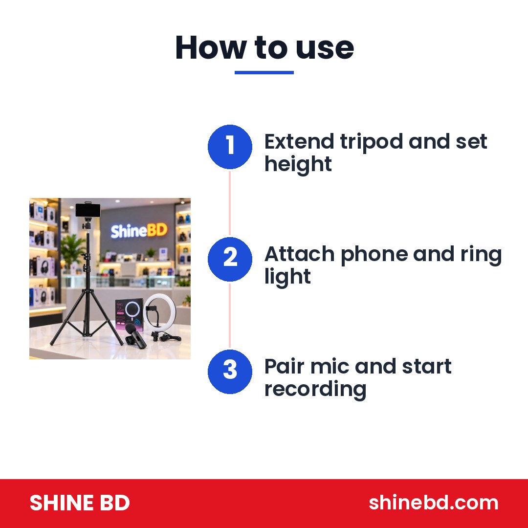 6 Ft Tripod Stand + 10″ Ring Light + K8 Wireless Microphone